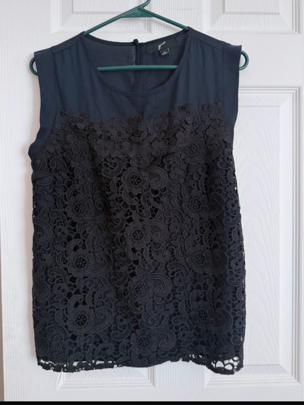 GNW Black Sleeveless Lace Overlay Blouse